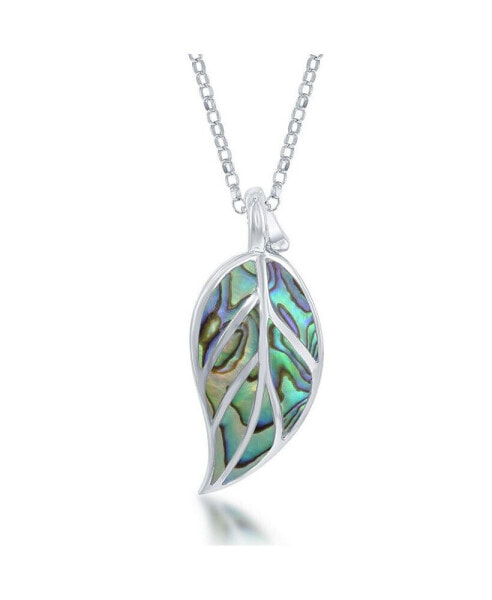 Sterling Silver Large Abalone Leaf Pendant Necklace