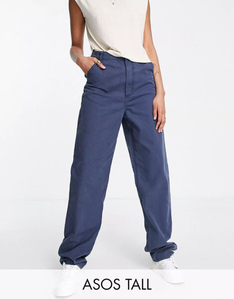 ASOS DESIGN Tall – Locker geschnittene Hose mit geradem Bein in Marineblau