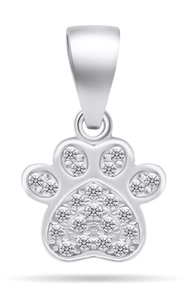 Charming silver pendant with zircons Paw PT85W