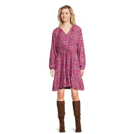 Time and Tru Women's Drawstring Mini Dress with Long Sleeves