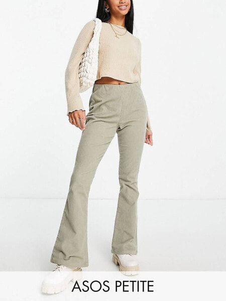 ASOS DESIGN Petite flare cord trouser in sage