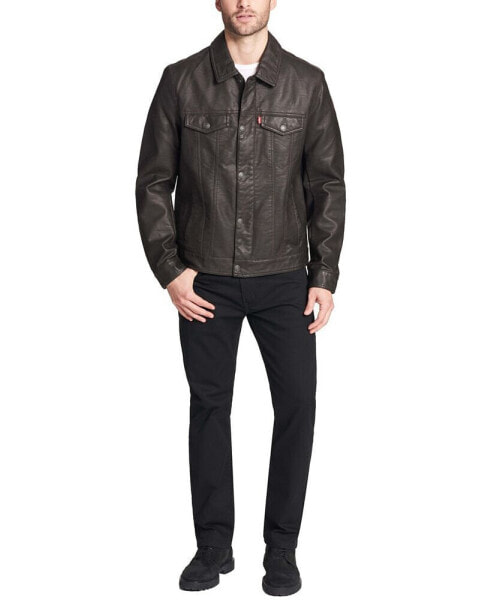 Men's Faux Leather Trucker Jacket