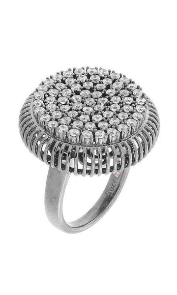 Suzy Levian Sterling Silver Cubic Zirconia Pave Circle Elevated Statement Ring