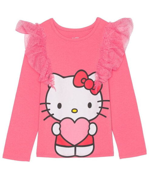 Toddler and Little Girls Long Sleeve Ruffle Bow Top