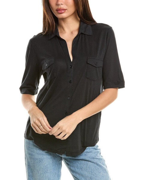 Majestic Filatures 3/4-Sleeve Pocket Silk-Blend Shirt Women's