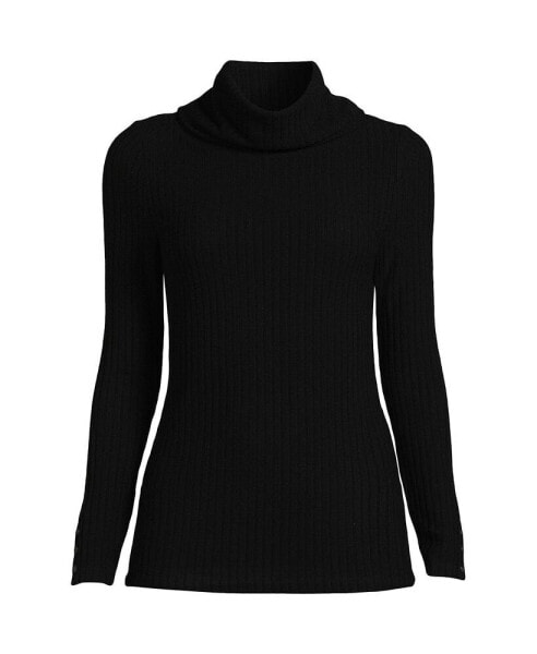 Women's Plus Size Long Sleeve Wide Rib Cowl Neck Tee