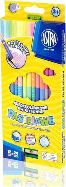 Astra Kredki ołówkowe trójkątne dwustronne pastelowe 12=24 ASTRA