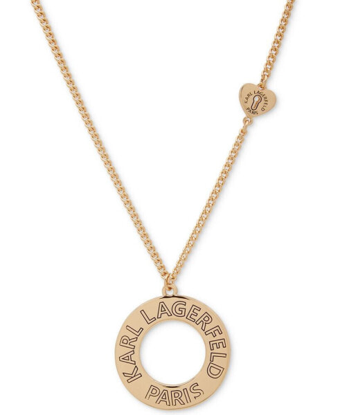 Gold-Tone Circle Logo Pendant Necklace, 36" + 3" extender