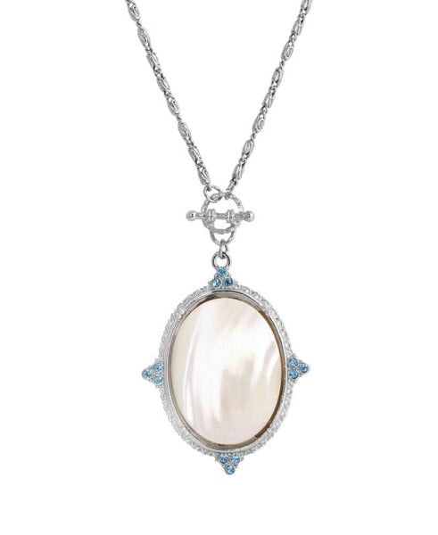 Silver-Tone Aqua and Mother of Pearl Necklace