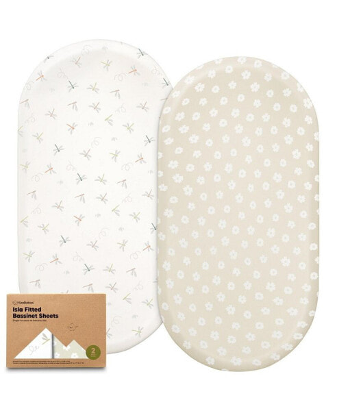 Bassinet Sheet for Baby Girls, Boys, 2-Pack Isla Fitted Bassinet Sheets, Bassinet Mattress Sheets