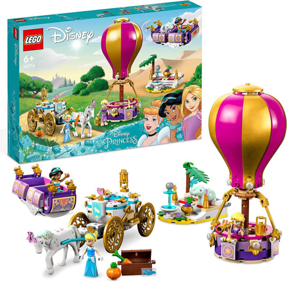 LEGO Disney Princesses on Magical Travel Toy with Cinderella, Jasmine, Rapunzel Mini Dolls, Toy Horse & Carriage, Flying Rug, Hot Air Balloon for Girls and Boys 43216