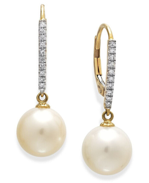 Cultured Freshwater Pearl (10mm) and Diamond (1/10 ct.t.w) Leverback Earrings in 14k White Gold (Also available in 14k yellow gold)