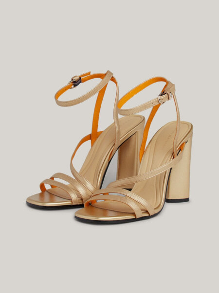 TH Metallic Block Heel Leather Sandal