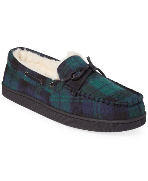 Men's Plaid Moccasin Slippers with Faux-Fur Lining, Created for Macy's