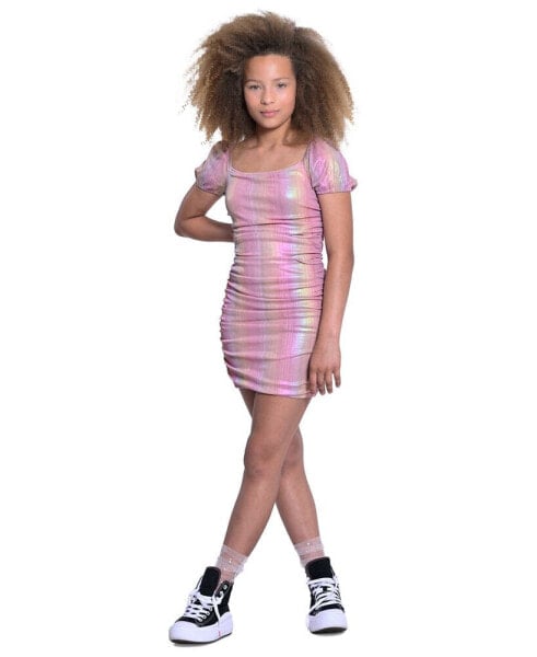 Big Girls Ruched Square-Neck Mesh Dress