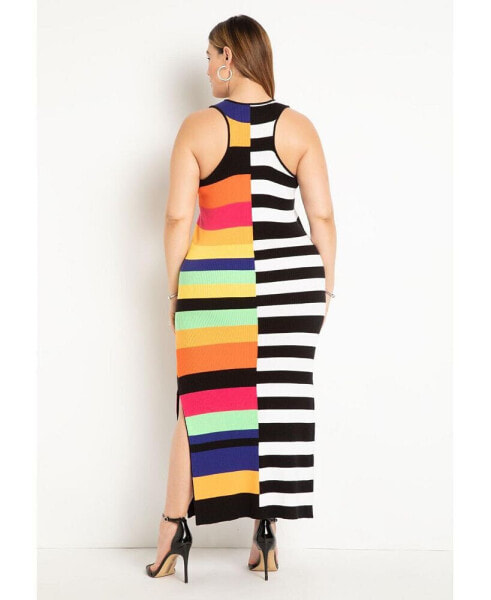 Plus Size Mixed Stripe Ribbed Dress