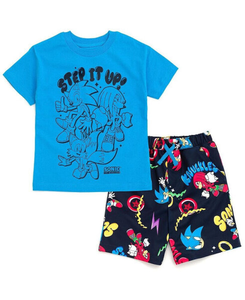 Little Boys Sonic The Hedgehog Tails Knuckles T-Shirt and Shorts Outfit Set Blue