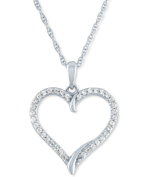 Diamond Heart 18" Pendant Necklace (1/8 ct. t.w.) in 10k White, Yellow, or Rose Gold