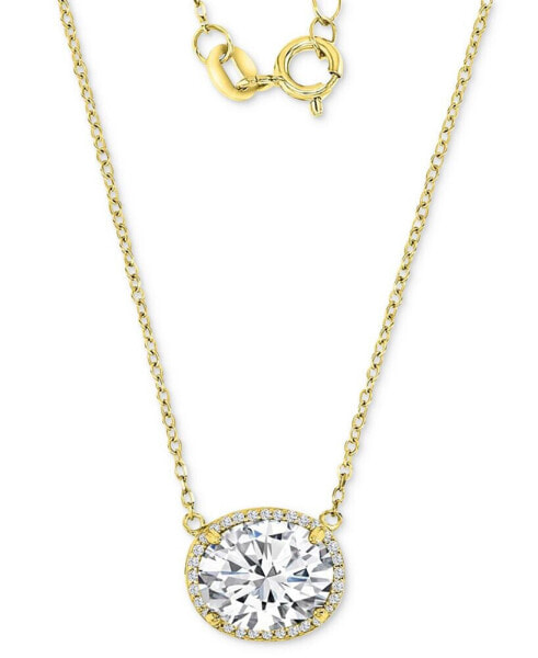 Cubic Zirconia Halo Pendant Necklace in 14k Gold-Plated Sterling Silver, 16" + 2" extender