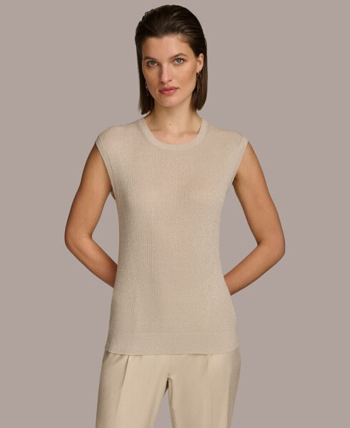 Women's Metallic-Knit Sleeveless Sweater Tank