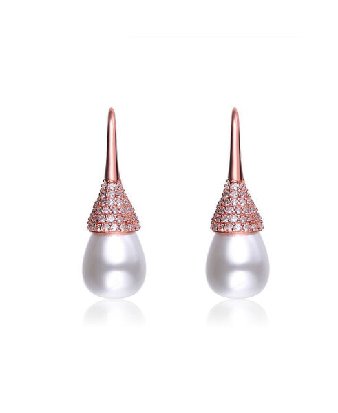 Sterling Silver Cubic Zirconia and Pearl Bulb Earrings