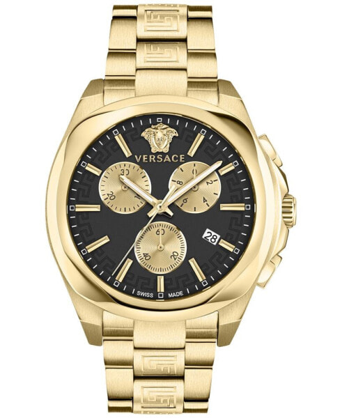 Women's Swiss Chronograph Medusa Gold Ion Plated Stainless Steel Bracelet Watch 40mm