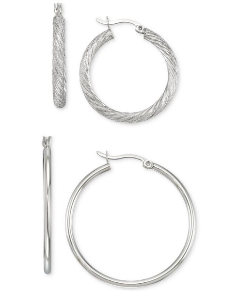 Серьги Macy's Textured and Polished Hoop