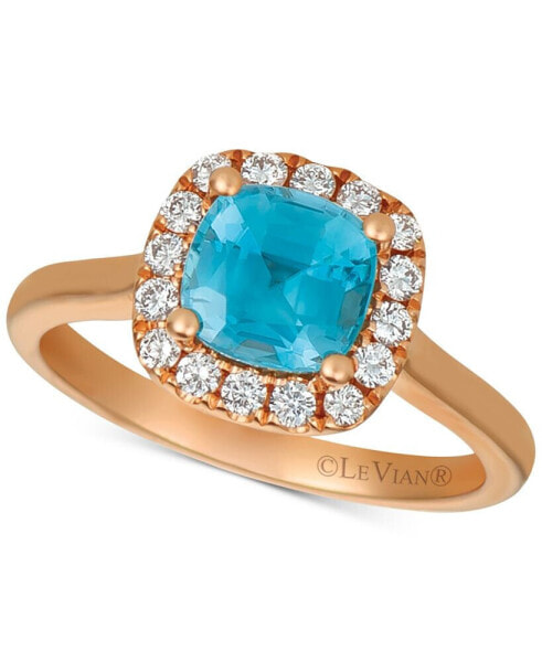 Blue Zircon (1-5/8 ct .t.w.) & Diamond (1/3 ct. t.w.) Ring in 14k Rose Gold