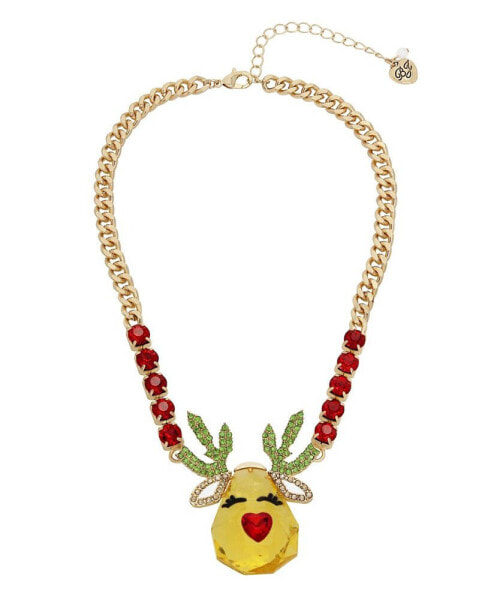 Betsey Johnson faux Stone Reindeer Pendant Necklace
