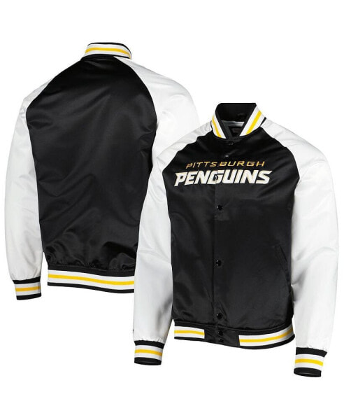 Men's Black, White Pittsburgh Penguins Primetime Raglan Satin Full-Snap Jacket