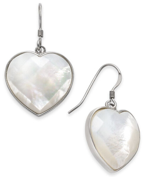 Mother-of-Pearl Heart Drop Earrings in Sterling Silver