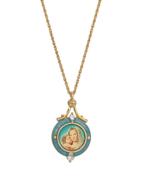 14K Gold-Dipped Blue Enamel Mary and Child Pendant Necklace