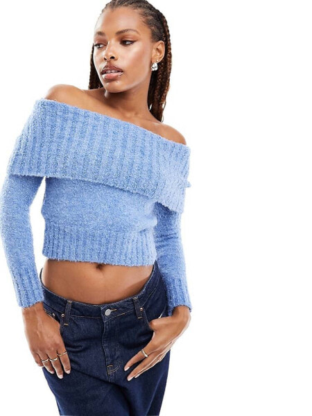 Mango bardot jumper in light blue