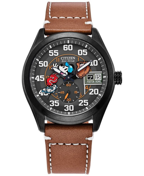 Eco-Drive Men's Disney Mickey Mouse Brown Leather Strap Watch 43mm