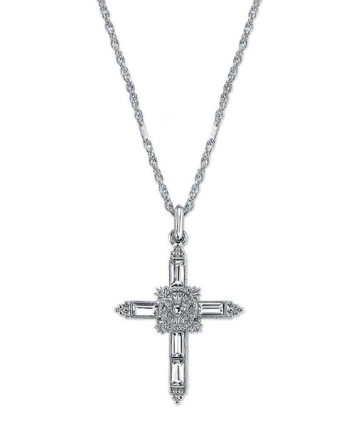 Symbols of Faith silver-Tone Crystal Cross Pendant Necklace 18"