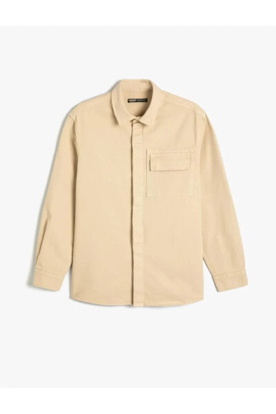 Рубашка с длинными рукавами Koton Классическая с пуговицами и карманами из хлопка