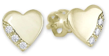 Gold earrings Hearts with crystals 239 001 01071