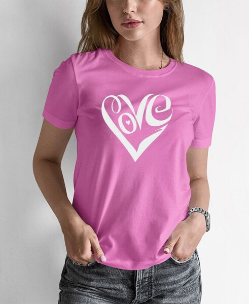 Women's Word Art Script Love Heart T-shirt