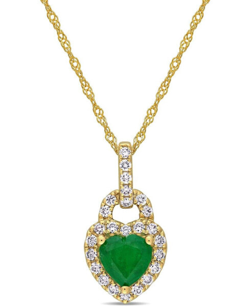 Emerald (5/8 ct. t.w.) & Diamond (1/4 ct. t.w.) Heart Lock 17" Pendant Necklace in 14k Gold
