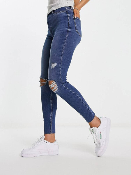 New Look ripped straight leg jeans in dark blue