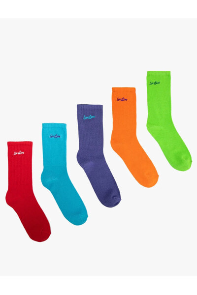 5'li Soket Çorap Seti Slogan Işlemeli