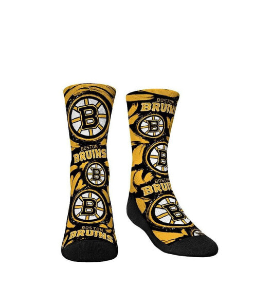 Youth Boys and Girls Socks Boston Bruins Allover Logo and Paint Crew Socks