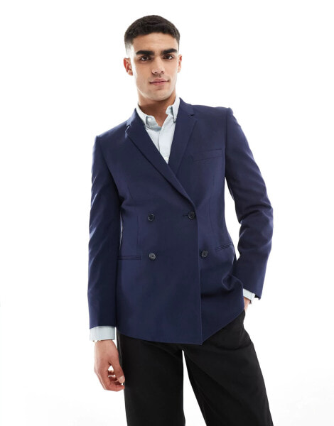 ASOS DESIGN skinny double breasted suit jacket in navy