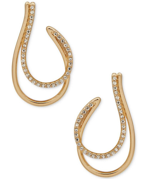 Gold-Tone Double-Row Crystal Hoop Earrings, 1-2/5"