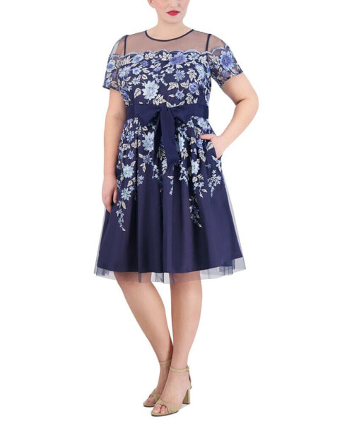 Платье Eliza J Plus Size с вышивкой из сетки