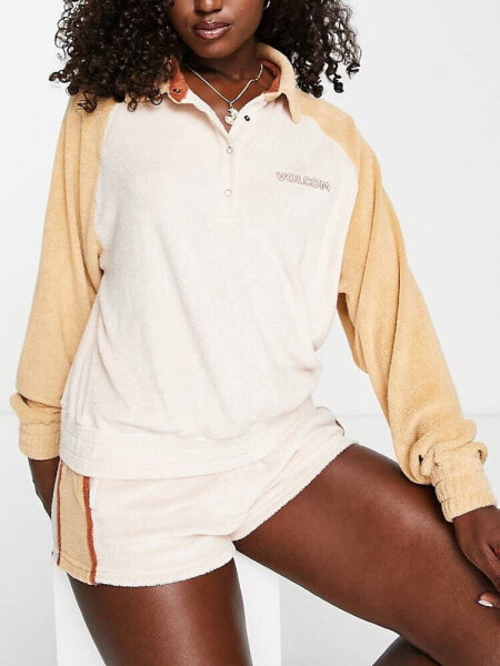 Volcom mioumeow towelling long sleeve jumper co-ord in sand