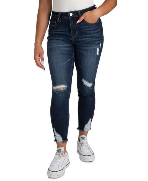 Juniors' Curvy Mid-Rise Distress Skinny Jeans