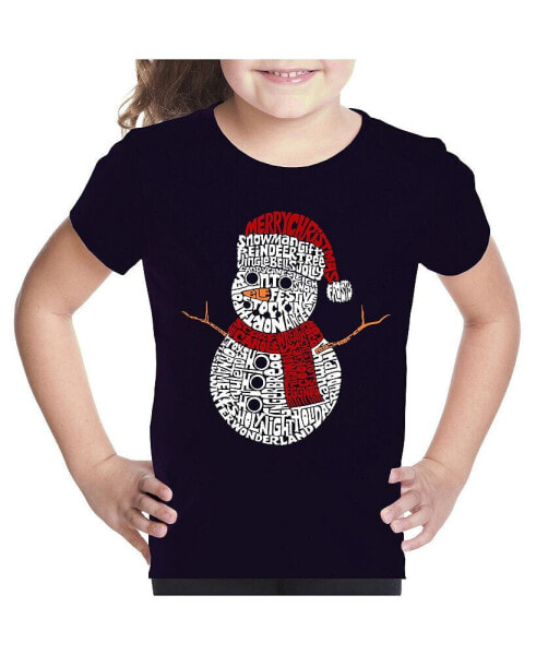 Christmas Snowman - Girl's Child Word Art T-Shirt