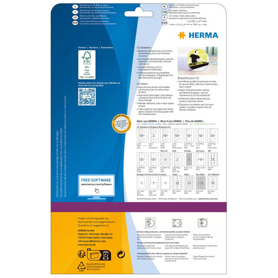 HERMA CD labels Maxi A4 Ø 116 mm white paper matt opaque 50 pcs. - White - Self-adhesive printer label - A4 - Paper - Laser/Inkjet - Permanent