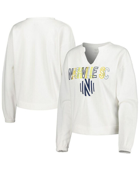 Women's White Nashville SC Sunray Notch Neck Long Sleeve T-shirt